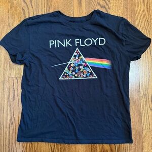Pink Floyd Short Sleeve Black Tee Embroidered Floral Size Small